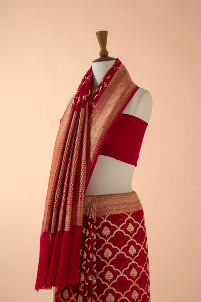 Handwoven Red Georgette Sari