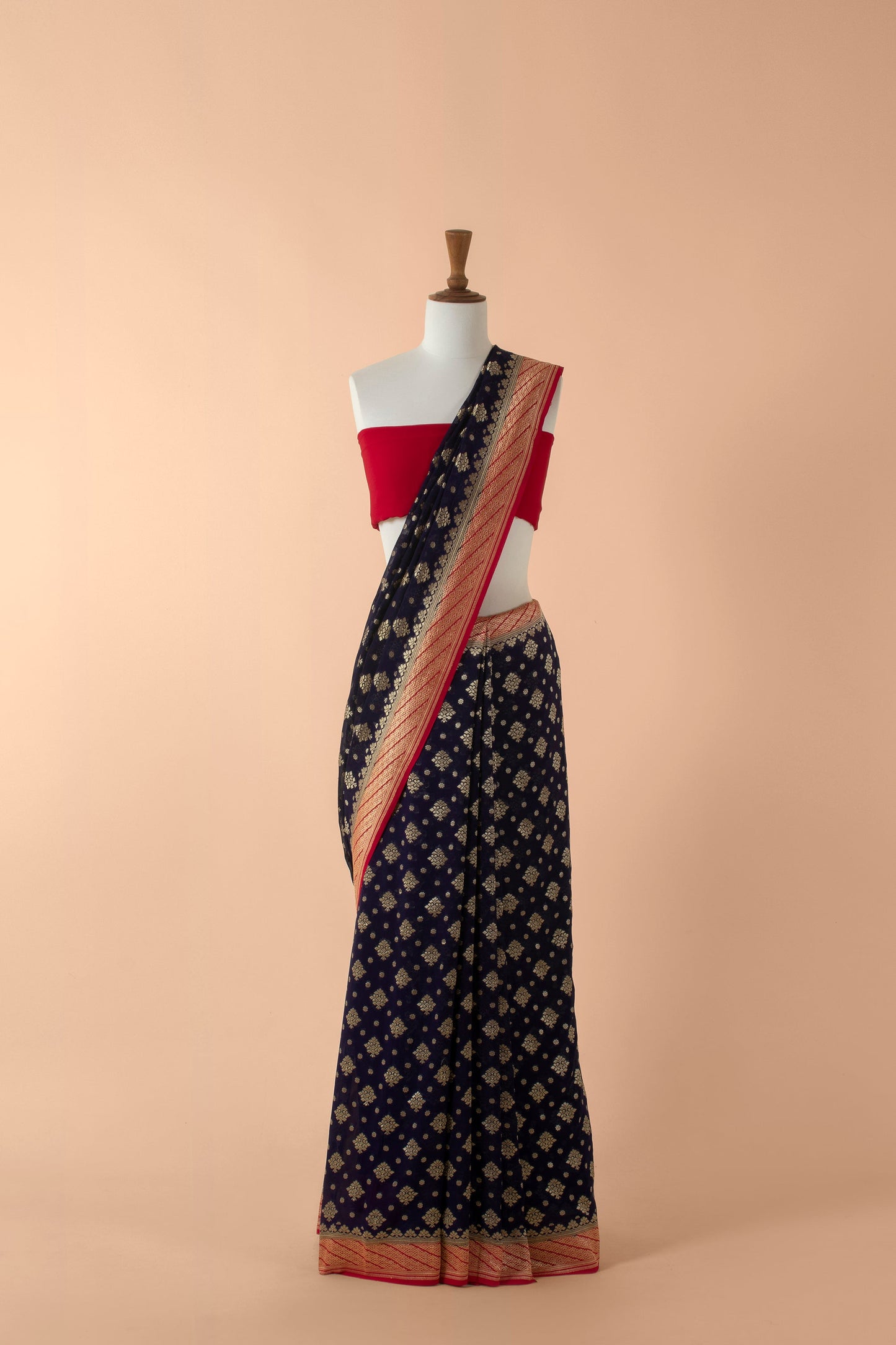 Handwoven Royal Blue Georgette Sari