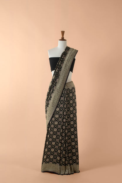 Handwoven Black Georgette Sari