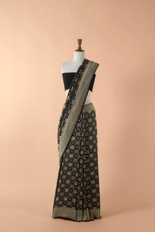 Handwoven Black Georgette Sari