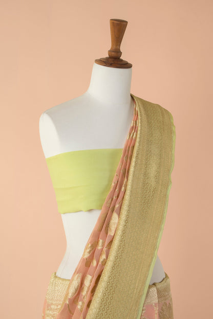 Handwoven Pink and Lemon Yellow Georgette Sari