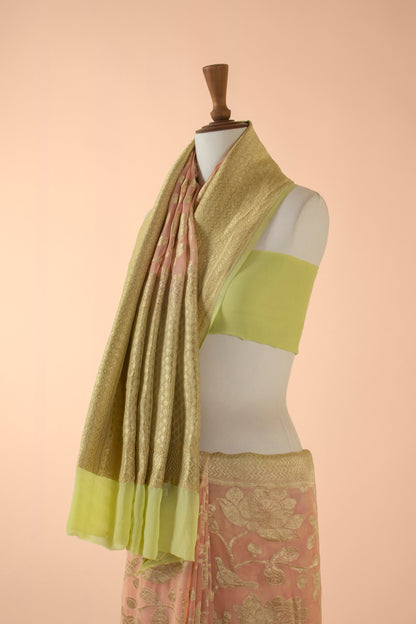 Handwoven Pink and Lemon Yellow Georgette Sari