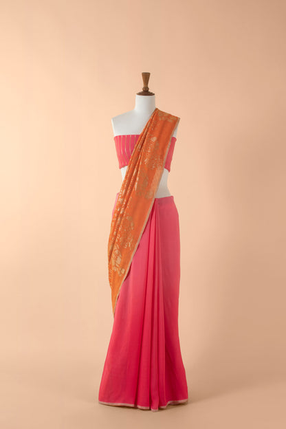 Handwoven Pink Georgette Sari