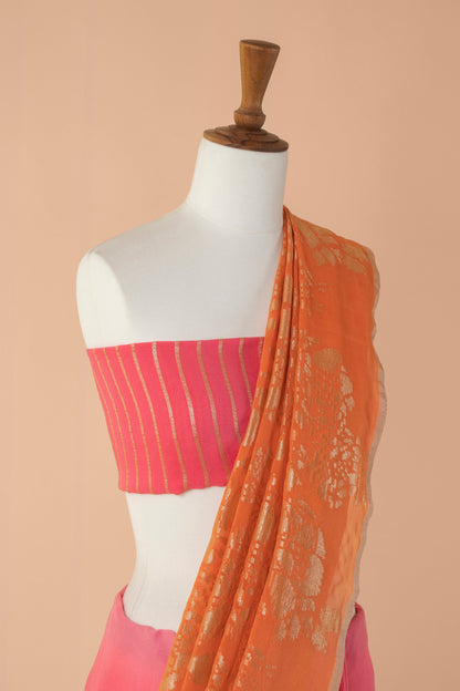 Handwoven Pink Georgette Sari