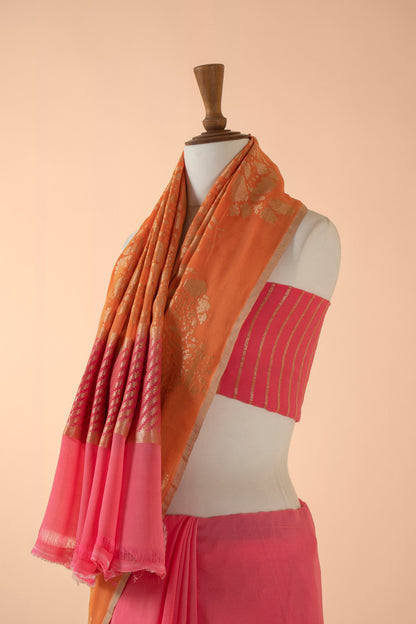 Handwoven Pink Georgette Sari