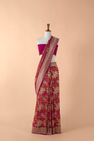Handwoven Pink Georgette Sari