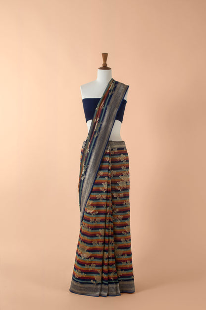 Handwoven Blue Georgette Sari