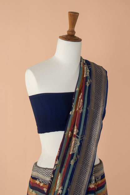 Handwoven Blue Georgette Sari