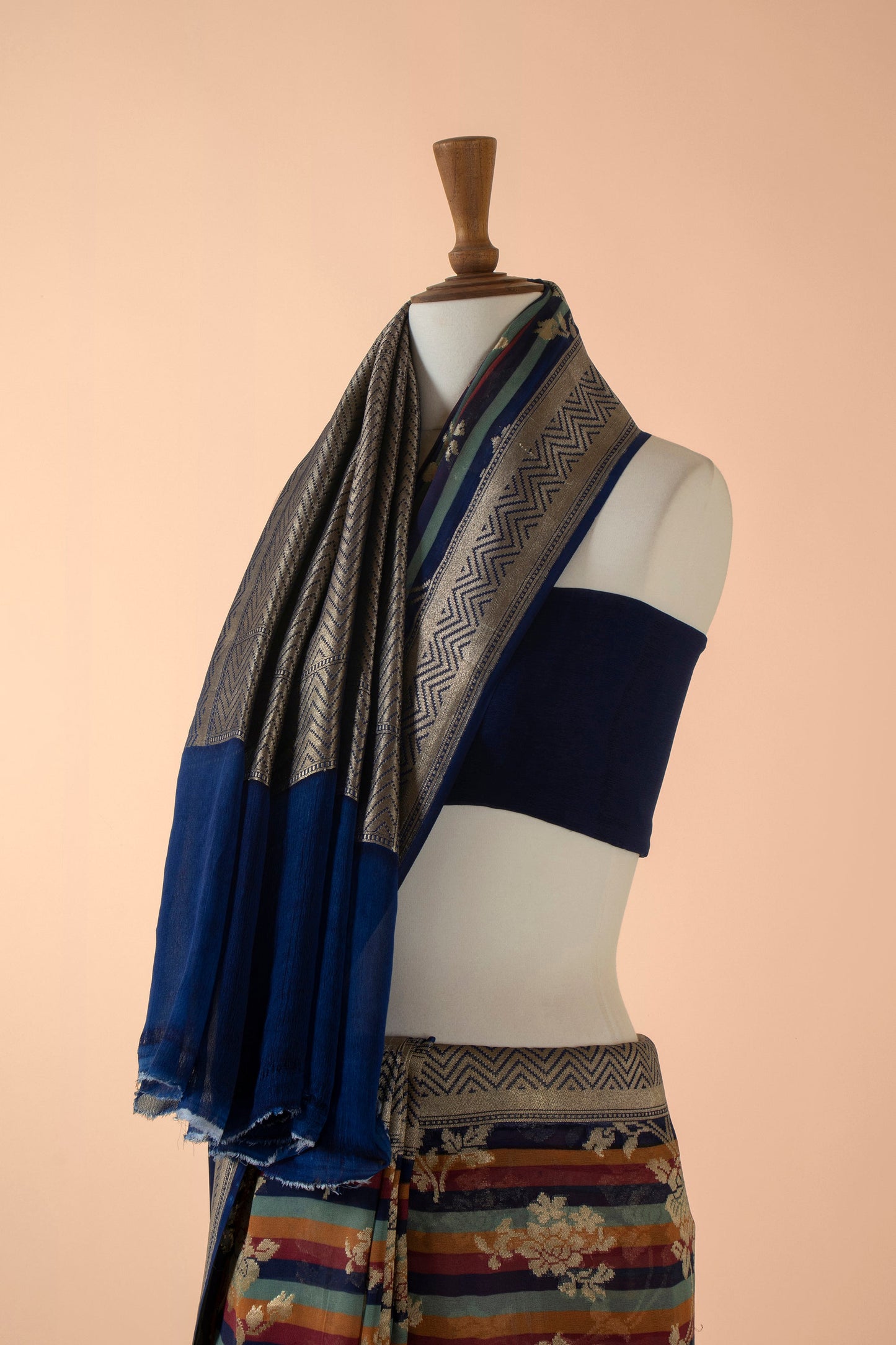 Handwoven Blue Georgette Sari