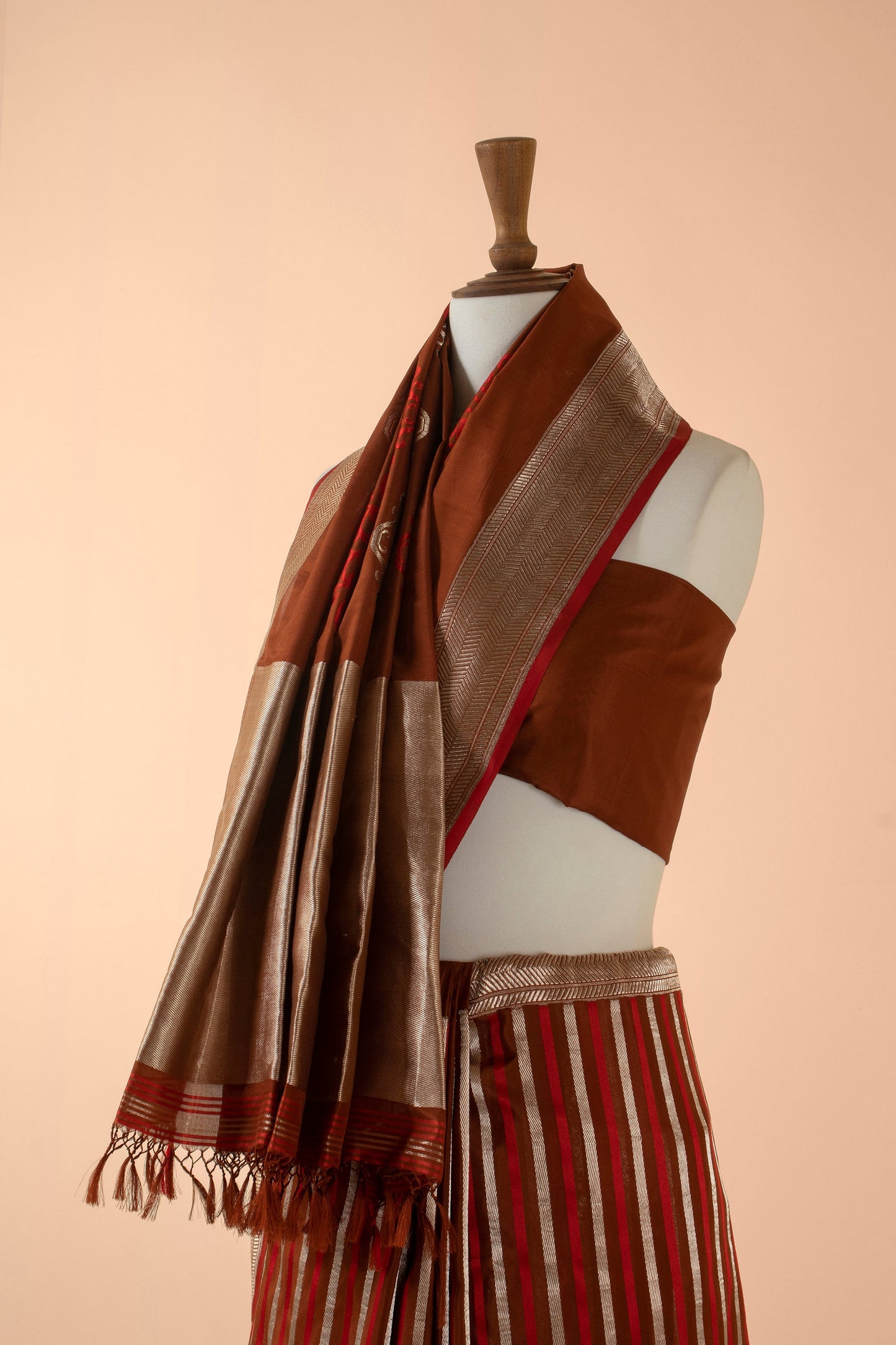 Handwoven Brown Silk Sari