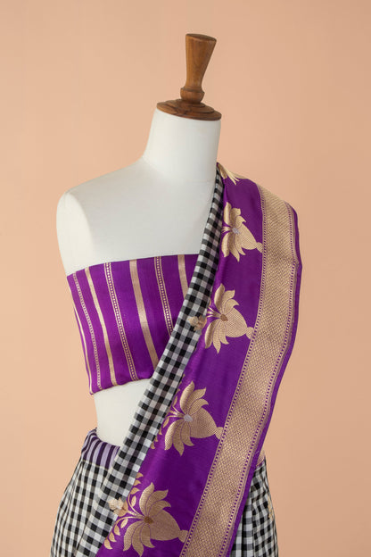 Handwoven Black and Purple Silk Sari