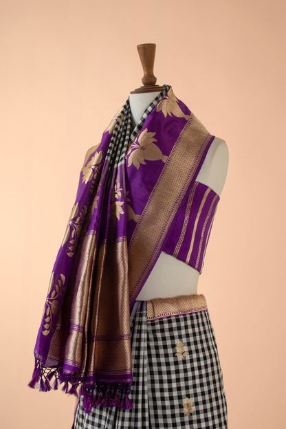 Handwoven Black and Purple Silk Sari