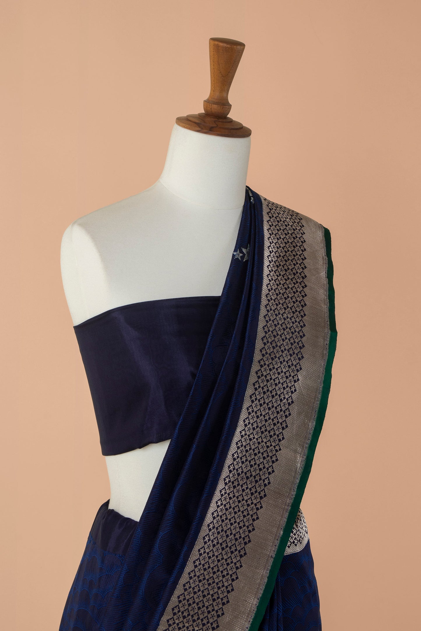 Handwoven Blue Satin Silk Sari