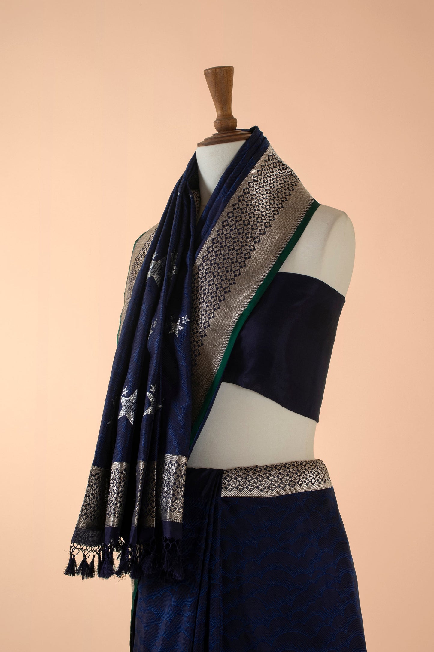 Handwoven Blue Satin Silk Sari