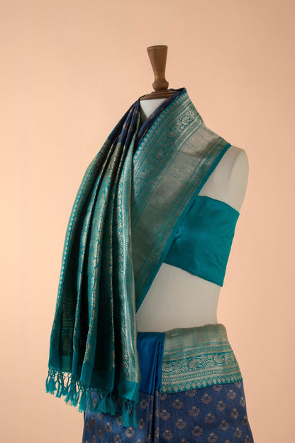 Handwoven Blue Silk Sari