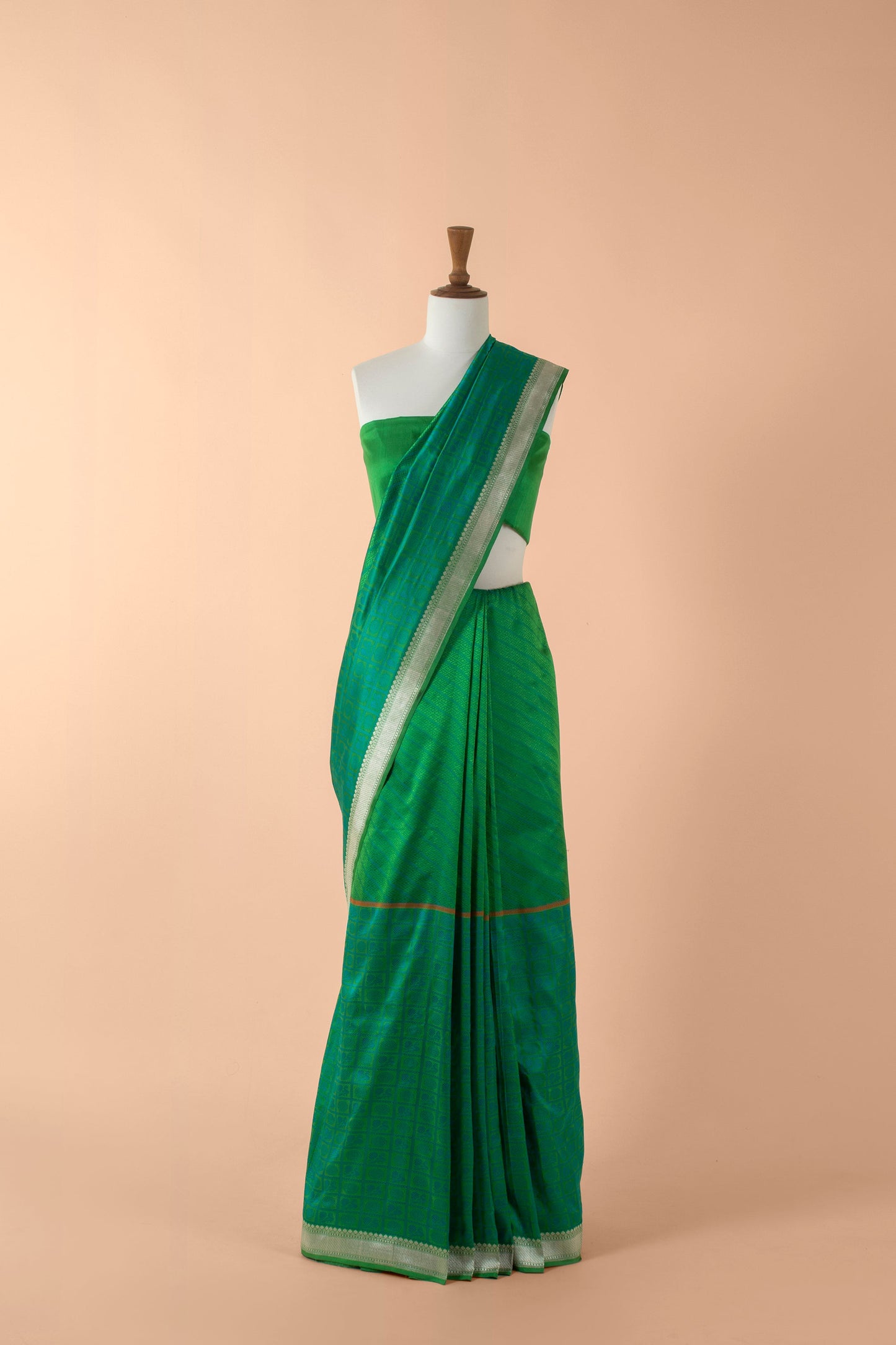 Handwoven Green Satin Silk Sari