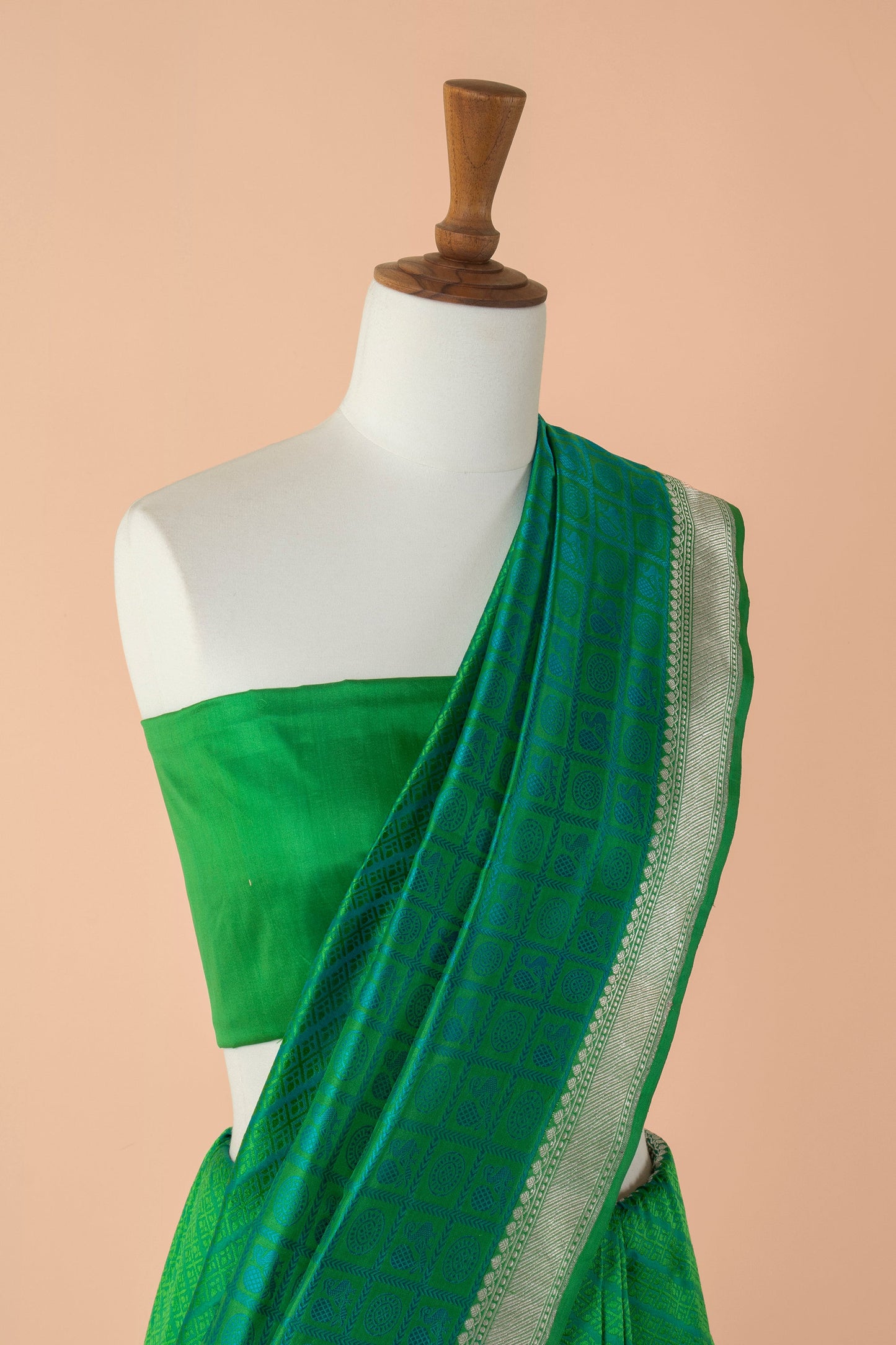 Handwoven Green Satin Silk Sari