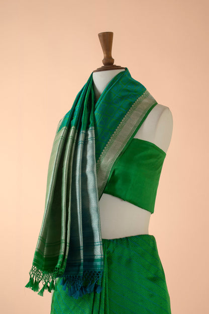 Handwoven Green Satin Silk Sari