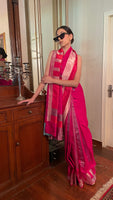 Bright Pink Colorblock Saree