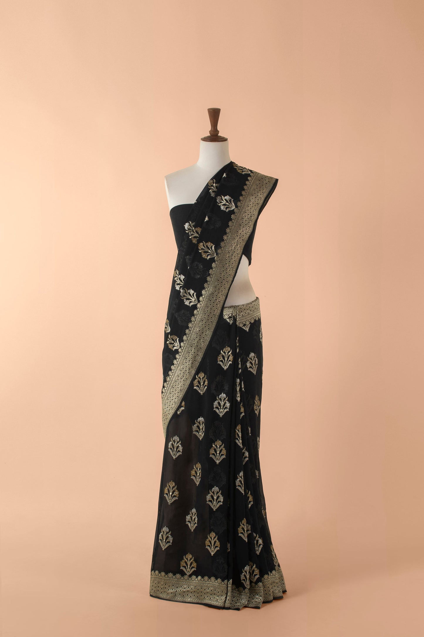 Handwoven Black Georgette Saree