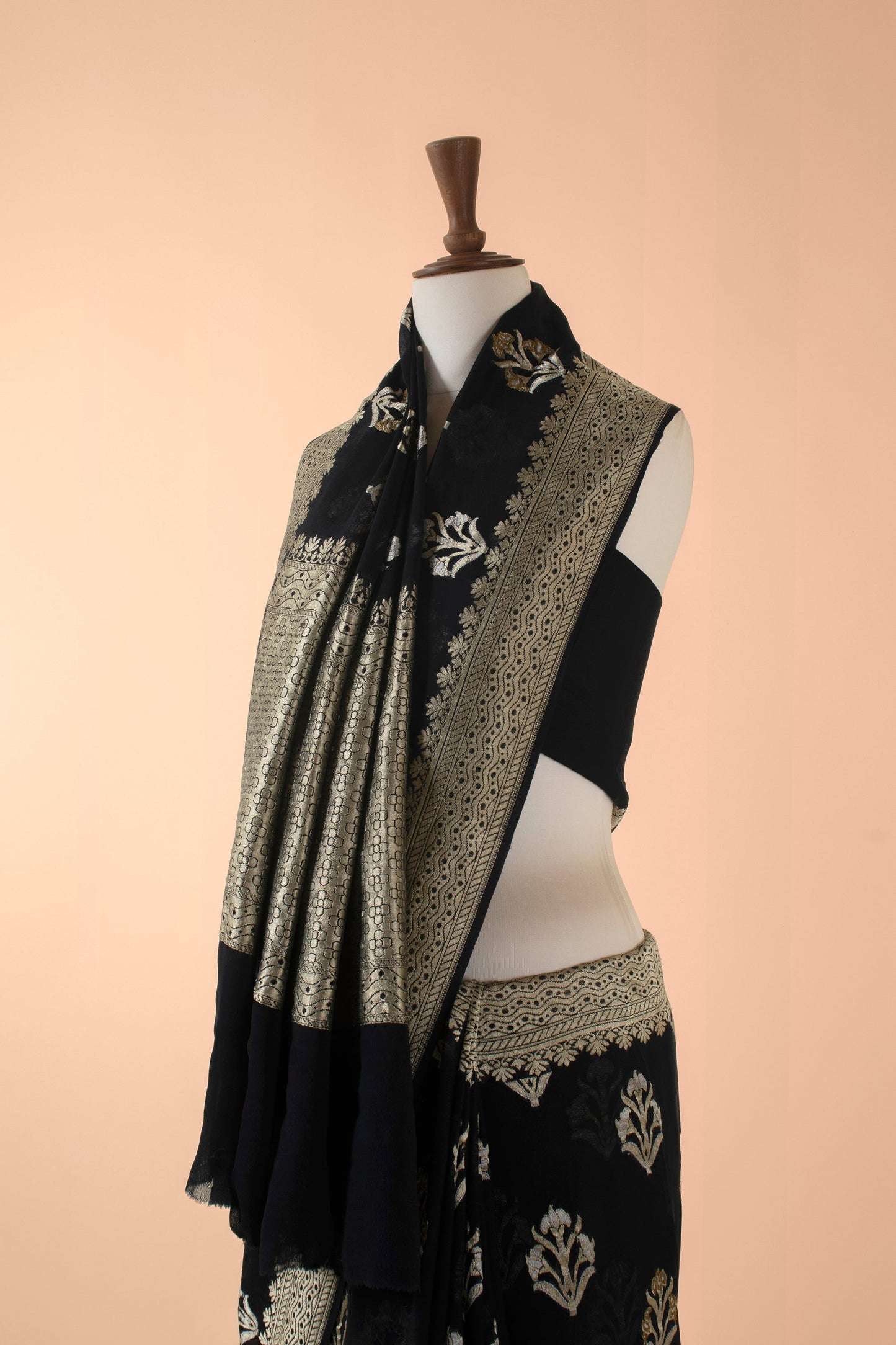 Handwoven Black Georgette Saree