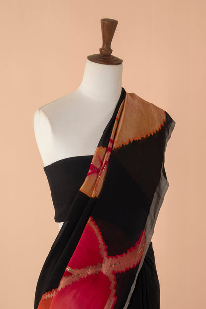 Handwoven Black Digital Printed Georgette Sari