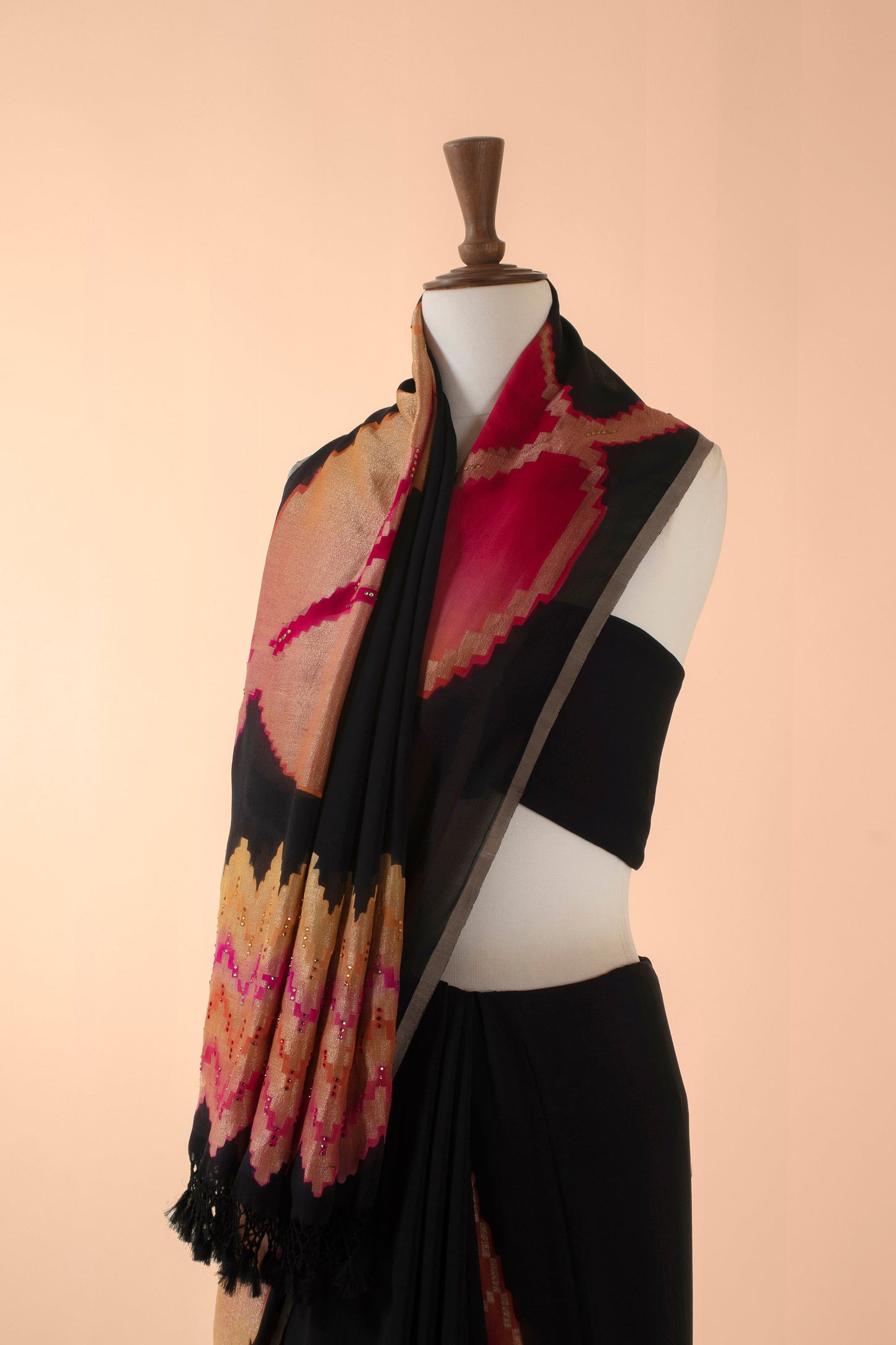 Handwoven Black Digital Printed Georgette Sari