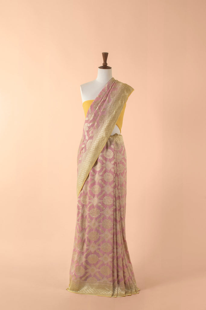 Handwoven Pink Georgette Sari