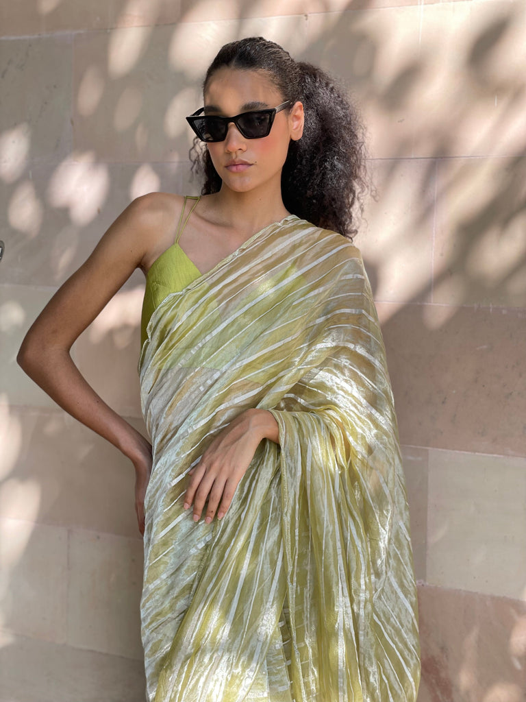 Lime Striped Saree