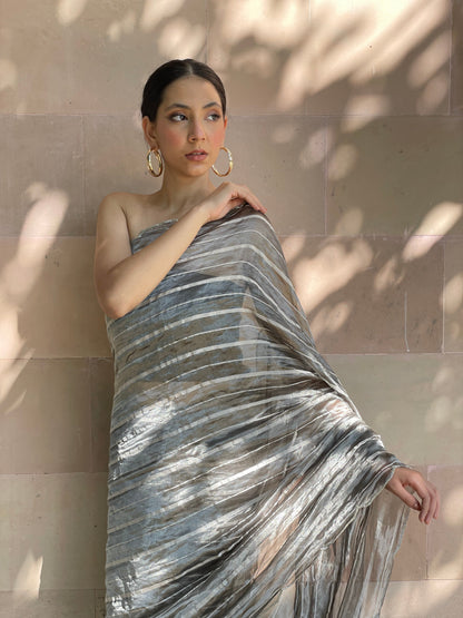 Charcoal Striped Saree