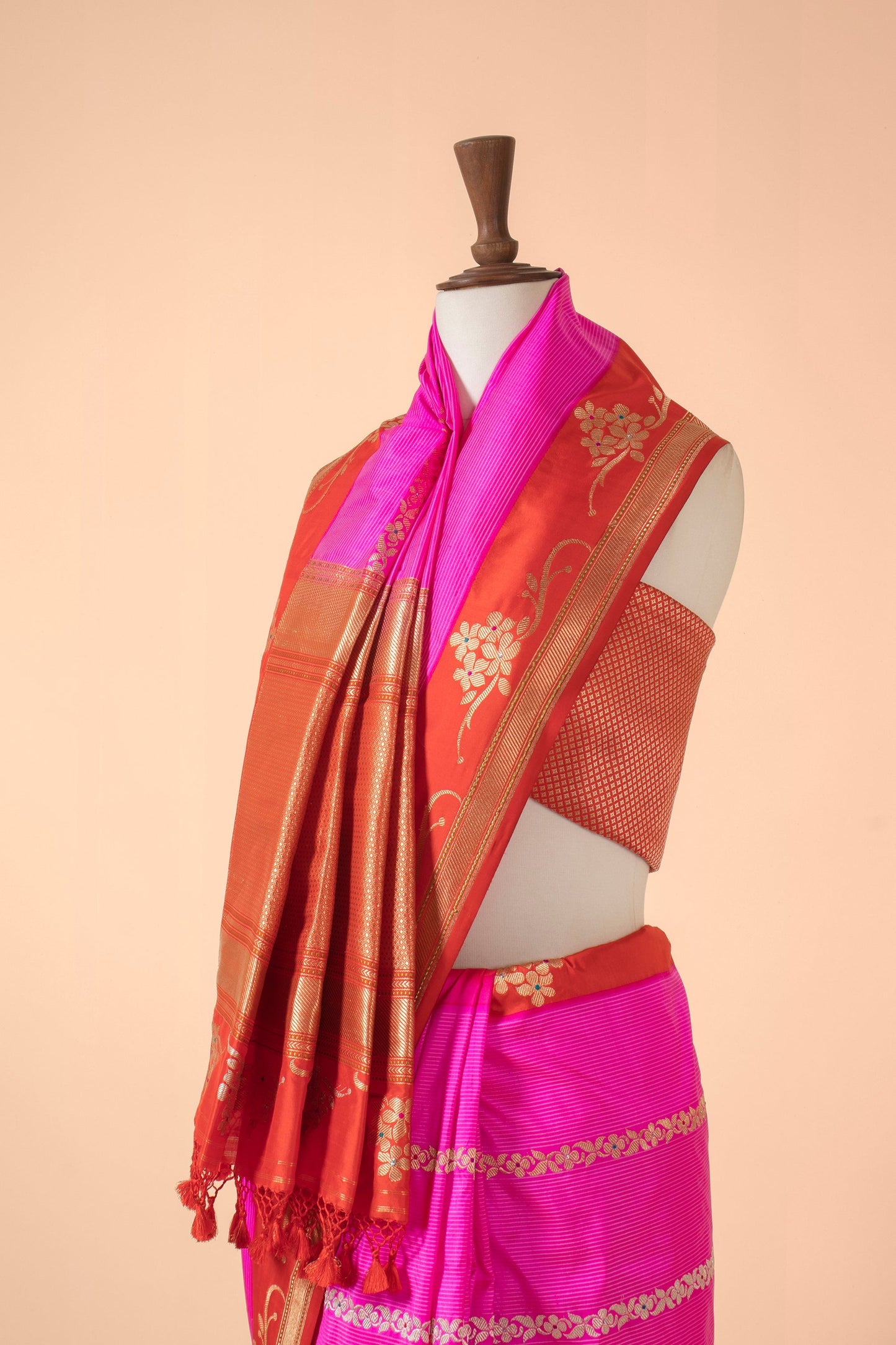 Handwoven Pink Silk Sari