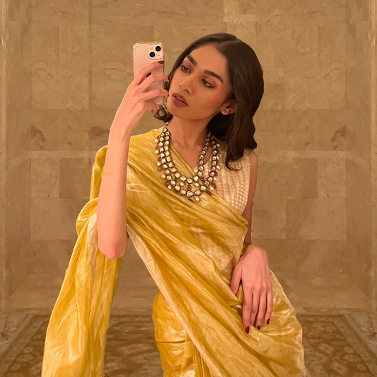 Handwoven Yellow Tissue Sari