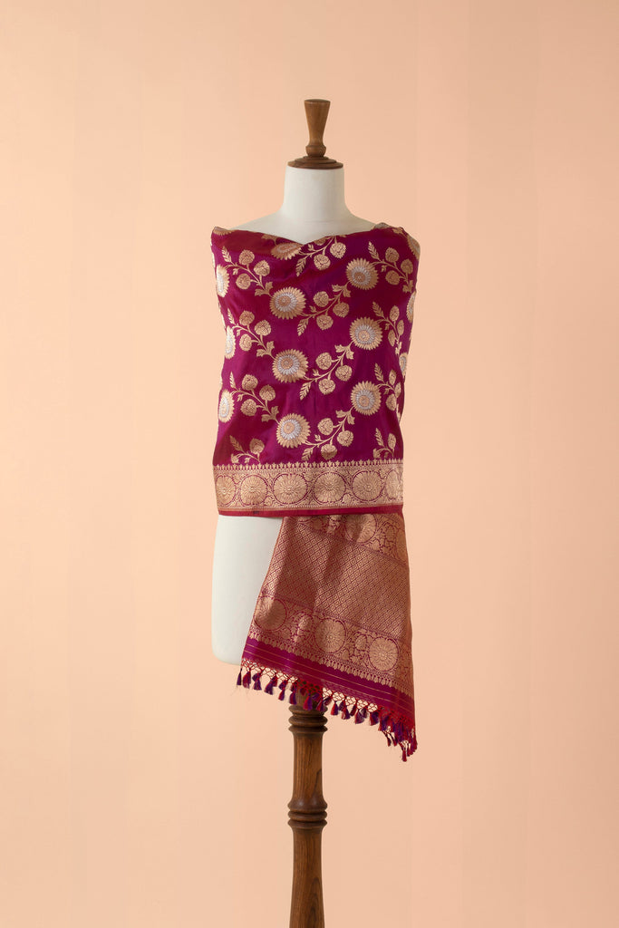 Handwoven Garnet Silk Dupatta