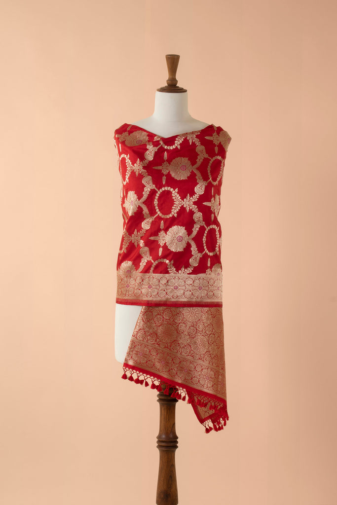 Handwoven Red Silk Dupatta