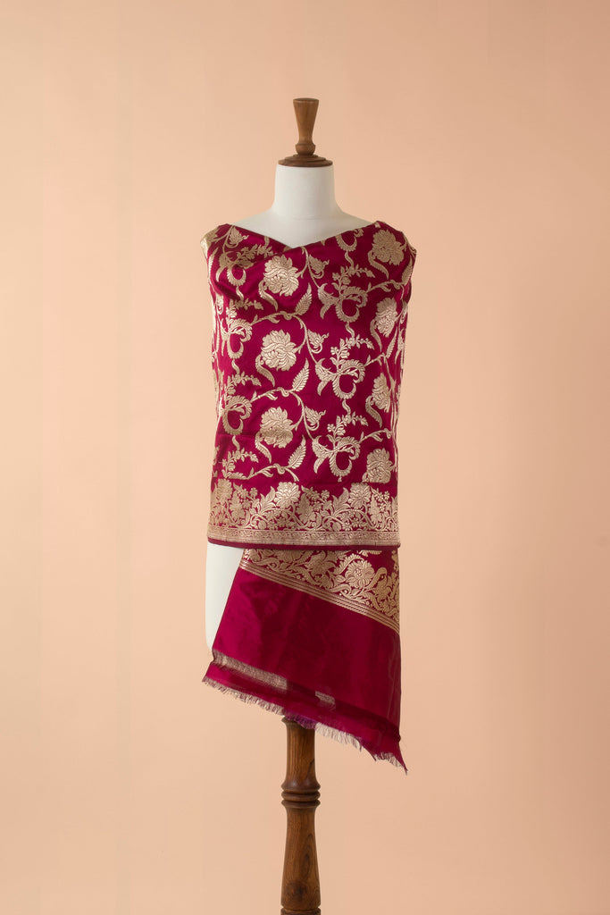 Handwoven Maroon Silk Dupatta