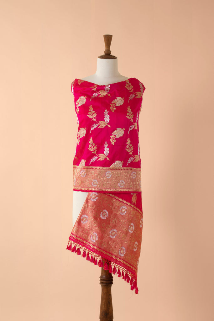 Handwoven Pink Silk Dupatta
