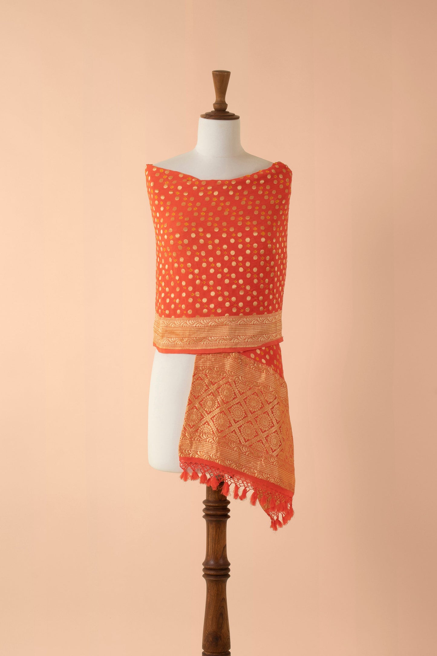 Handwoven Orange Georgette Dupatta