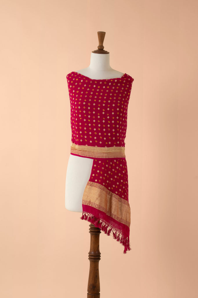 Handwoven Pink Georgette Dupatta