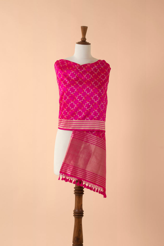 Handwoven Pink Silk Dupatta