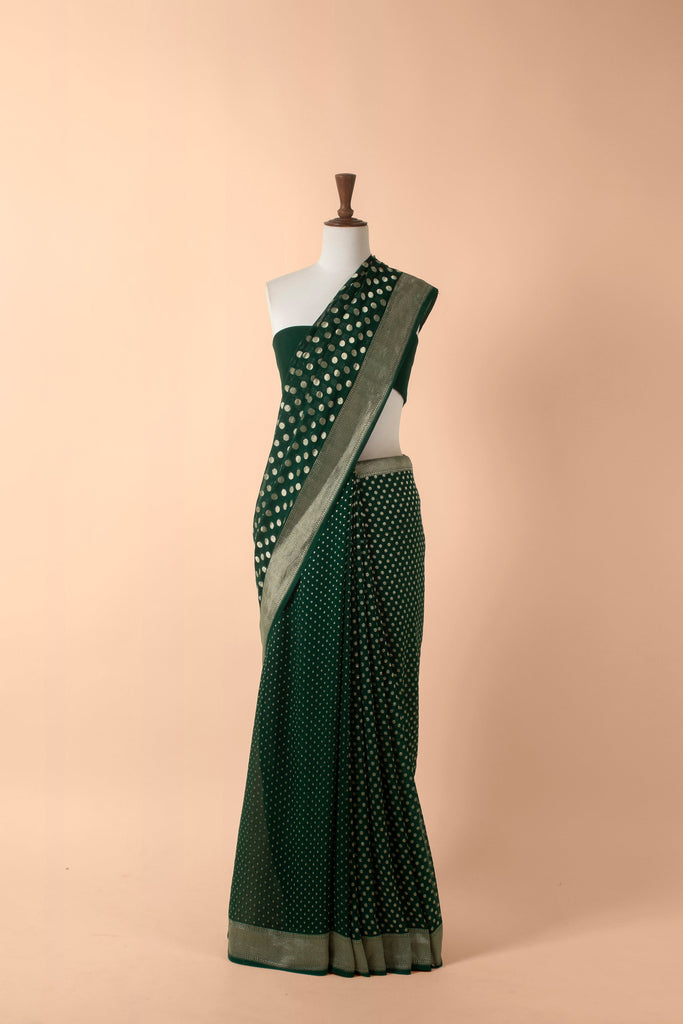 Handwoven Green Georgette Sari