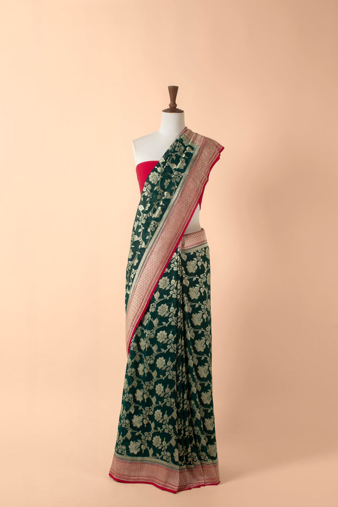 Handwoven Green Georgette Sari