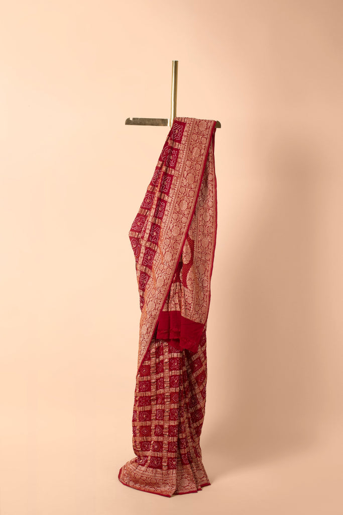 Handwoven Maroon Bandhani Sari