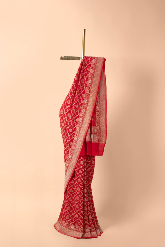 Handwoven Red Bandhani Sari