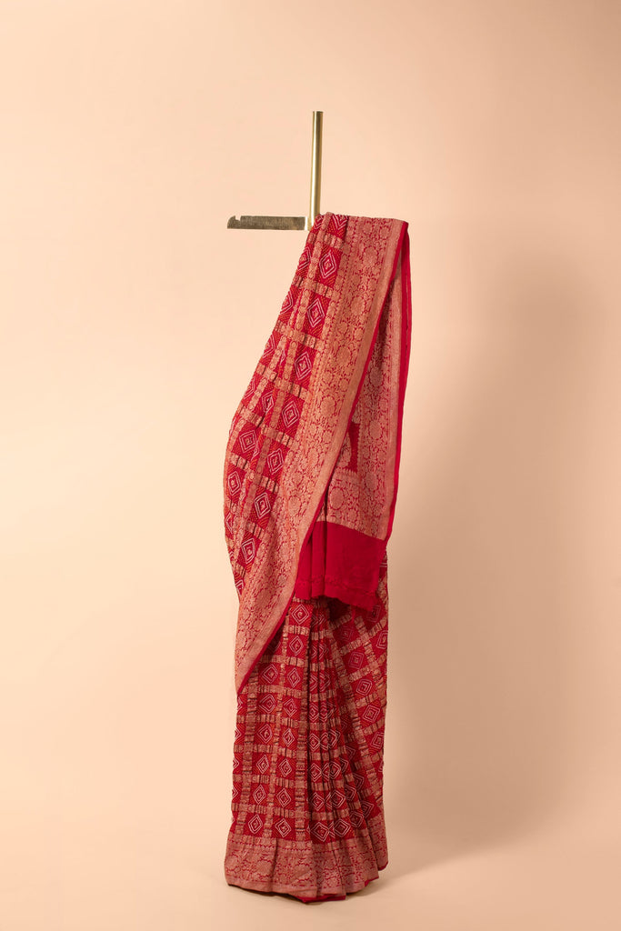 Handwoven Red Bandhani Sari