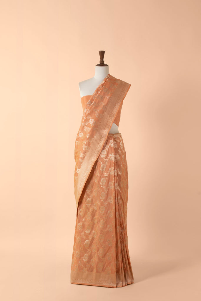 Handwoven Peach Silk Sari