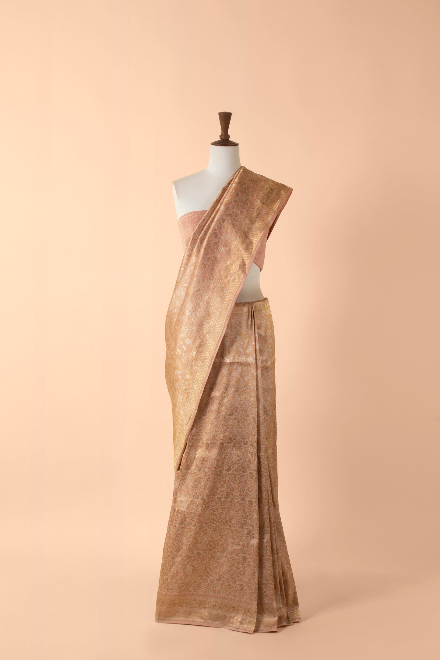 Handwoven Peach Silk Sari