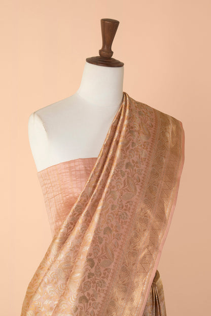 Handwoven Peach Silk Sari