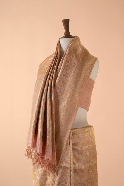 Handwoven Peach Silk Sari