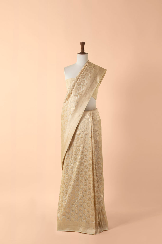Handwoven Ivory Silk Sari