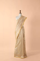 Handwoven Beige Silk Sari